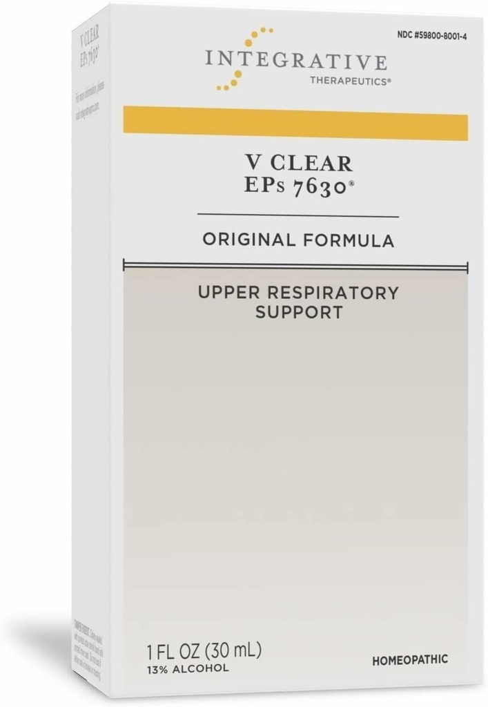 Интегративна терапия V Clear EPs 7630 Drops - Relief from Discomfort from Throat, Nasal & Bronchial Irritations - Горна респираторна подкрепа по време на обща студена за деца 12+ и възрастни - 1 fl oz