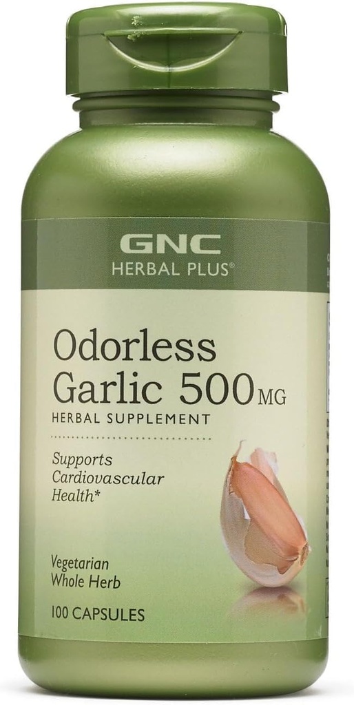 GNC Herbal Plus Odorless Usturoi 500mg Supliment, vegetarian, Sprijină Sănătate cardiovasculară, 100 Serviri