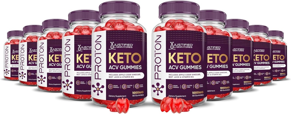 (10 Pack) Proton Proteïne Keto ACV Gummies Geavanceerde Formule 1000MG Proton Keto Gummies Apple Cider Vinegar Boost Geformuleerd met Granaatappel Beet Sap Poeder B12 Vegan Non GMO 600 Gummys