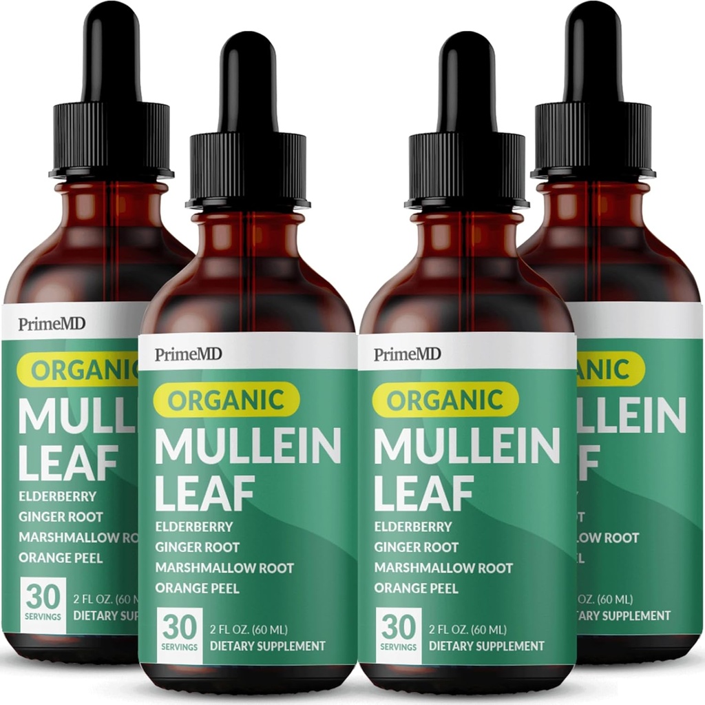 5-in-1 Mullein Drops for Lungs and Branchial - 用Mullen Leaf提取的肺部呼吸系统肺部健康支持 - 用Mullein Tincture 配有长老莓、Echinacea和Ginger Root(120种服务)(4包)