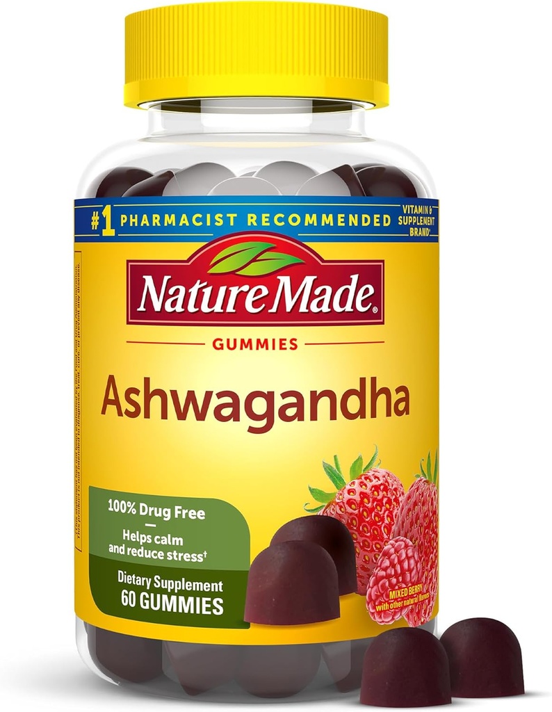 Nature faite Ashwagandha Gummies, Vegan, KSM 66 Ashwagandha pour le soutien du stress, 60 comte, 30 jours d'approvisionnement