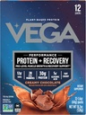 Vega Protein + Inddrivelse - 30g Plant- baseret protein per servering, Chokolade, 12 x 1.6oz Sachets, 5g BCAA, Probiotika, NSF Certified, for Shakes & Smoothies, (Packaging May Vary)