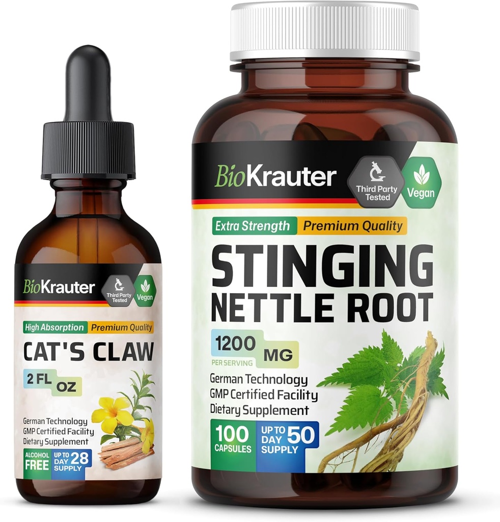 BIO KRAUTER Cats Claw Tincture 2 Fl. Oz. & Sting Nettle 100 kapslar