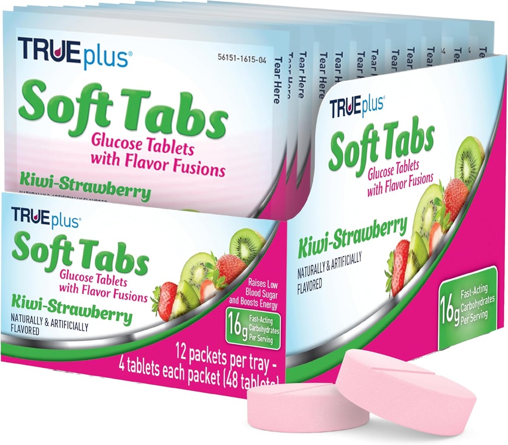 TRUEplUS ft Tabs Glucose Tablets – 12 Packs – 48 tabs (Kiwi Strawberry)