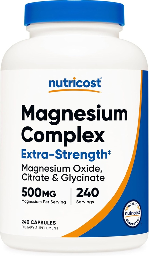 Magnesio Konplexua 500mg, 240 kapsulak - Magnesium Oxide, Citrate eta Glycinate - Gluten Free eta Ez-GMO