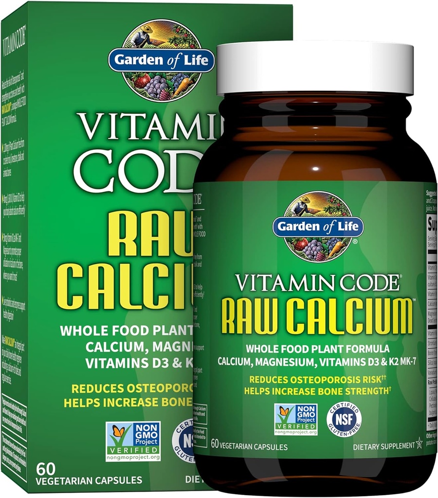Integratore di calcio crudo del giardino della vita per le donne e gli uomini - Codice di vitamina fatto da tutti gli alimenti con magnesio, K2, vitamina D3 e vitamina C Plus Probiotici per la digestione, 60 capsule