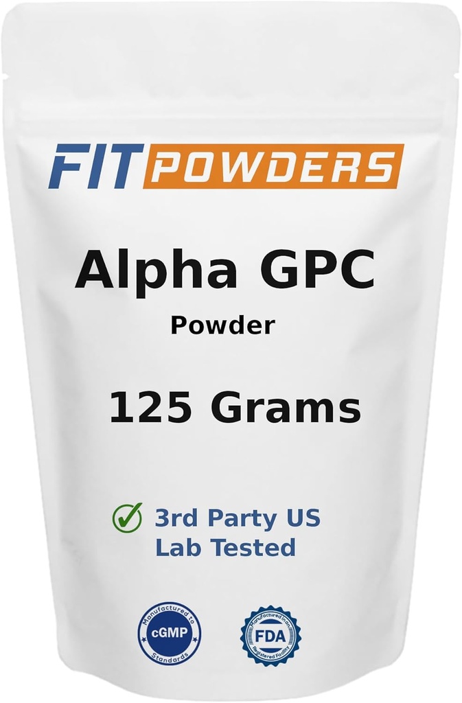 Alpha-GPC Powder 125 Grams, non GMO Alpha GPC Suplemento Choline Powder, Vegan, Third Party Tested, Pre-Workout, Memory and Focus, con Scoop