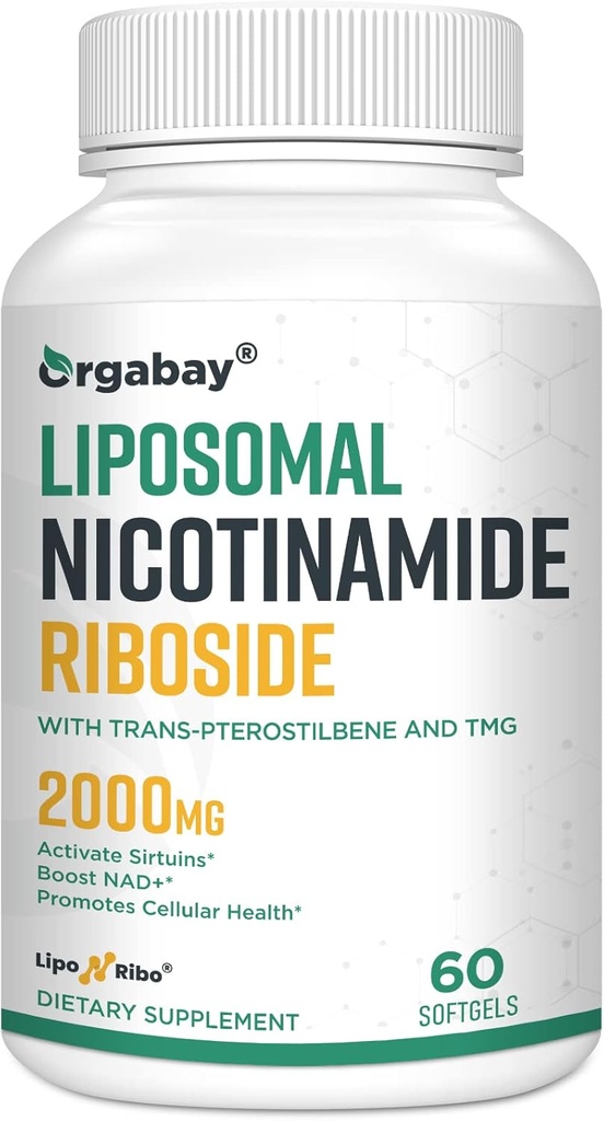 Orgabay Liposomal Nikotynamid Riboside 2000 MG z TMG i Pterostilbene, Zwiększenie NAD +, Wsparcie zdrowego starzenia, 60 Hrabia