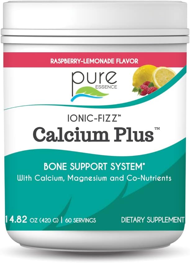 Ionic Fizz Calcium Plus by Pure Essence - Perfect Calcium/Magnesium Ratio with Vitamin A, B, C, D and Potassium Strong Bones - Raspberry Lemonade - 14,82 унции