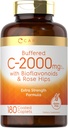 Carlyle Buffered Vitamine C 2000mg 180 Caplets met Bioflavonoïden en Rose HIPS 