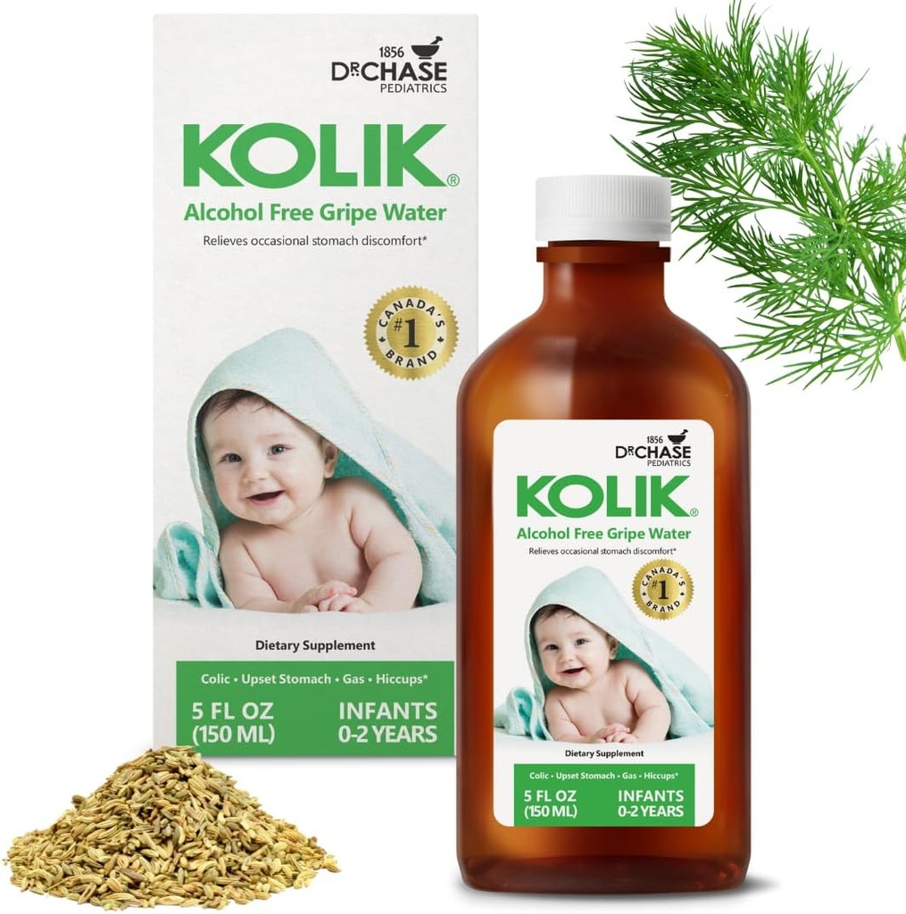 KOLIK Gripe Water Alcohol-Free - Baby’s Colic Relief - Gripe Water For Babies & Infants - Baby Gas Relief For Cramps, Stomach Discomfort & Hiccups - Newborn Essentials - 150ml (5 fl. oz.)