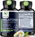 Necstar Melatonin 10mg, Sleep Aid for Adults, Extra Strength with Ashwagandha, Magнезий, L-theanine, GABA, Lemon Balm и лайка Sleep Support Addition, Веган, Non-GMO, Gluten-Free, 60 капсули