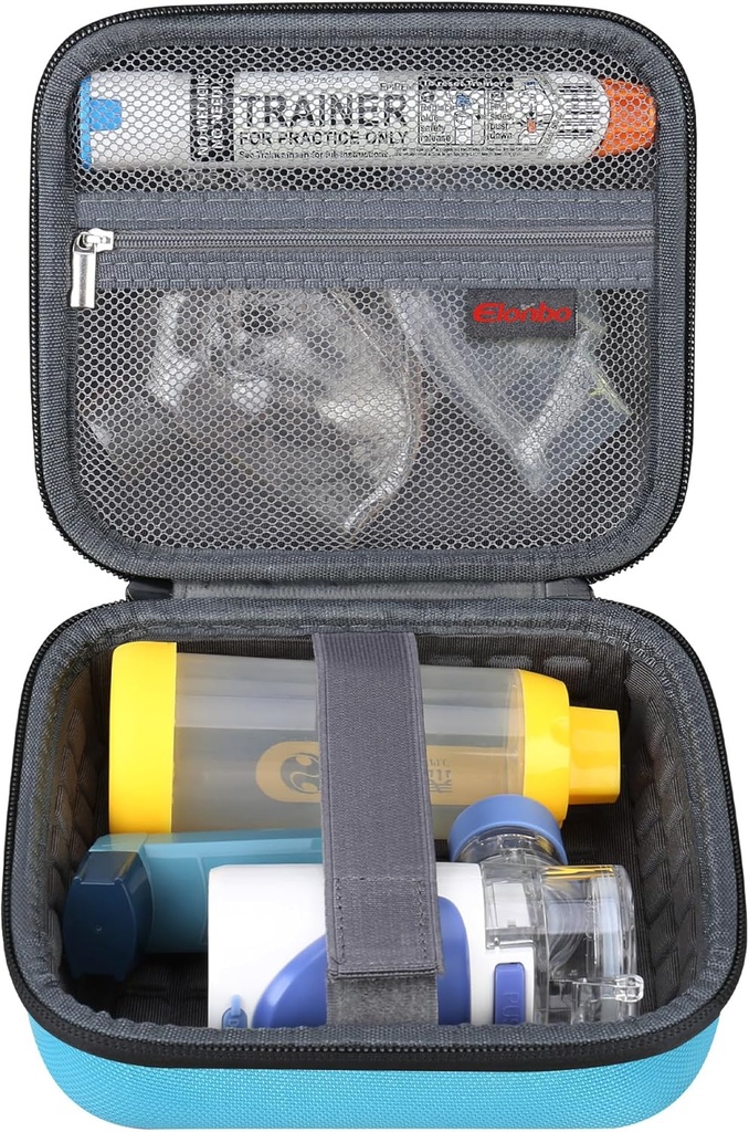 Elonbo Carrying Case for Portable Handheld Inhalizer Nebulizer Machine Asthma Inhaler Spacer, EpiPen Travel Medicine Kit, Handheld Mesh Atomizer Machine Holder Bag, Pocket Fits Auvi Q Ventalin, Blue