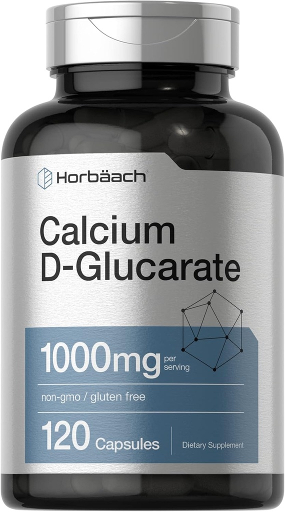 Horbäach 칼슘 D-Glucarate 1000mg | 120 캡슐 | 비 GMO, 글루텐 무료 보충