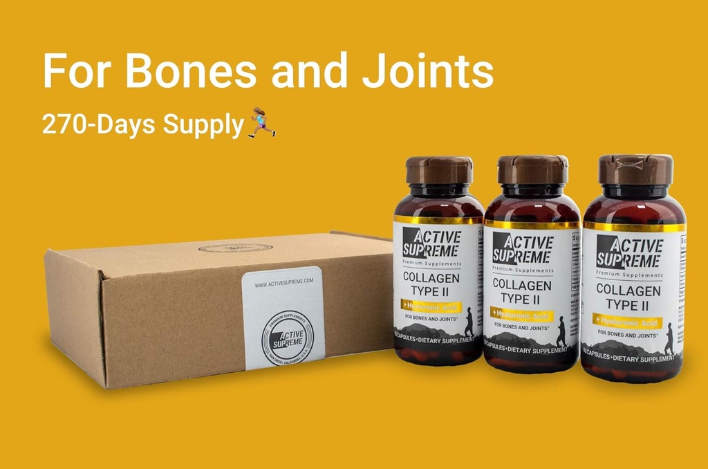 3 Pack Collagen Pills Tipo 2 para soporte de articulación y cartílago - Grass Fed Beef Collagen Hidrolyzed Tipo 2 cápsulas con vitamina C y ácido hialurónico