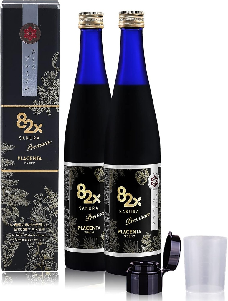 82X 液态Placenta饮料 - Premium Placenta 450,000mg Placenta - 15,000 海洋Collagen Peptides 配有82个发酵植物,为皮肤毛发钉2Pack专利