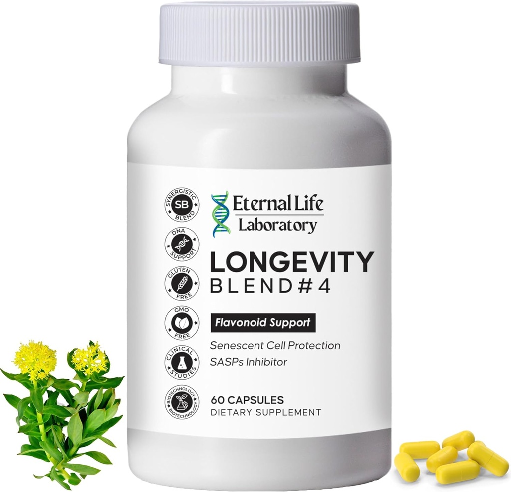 Quercitin, Rhodiola Roseus, Luteolin i Rutin Longevity Blend # 4 Anti-Aging Supplement for Cellular Defense with Immunity and Energy Support, Antioksydants