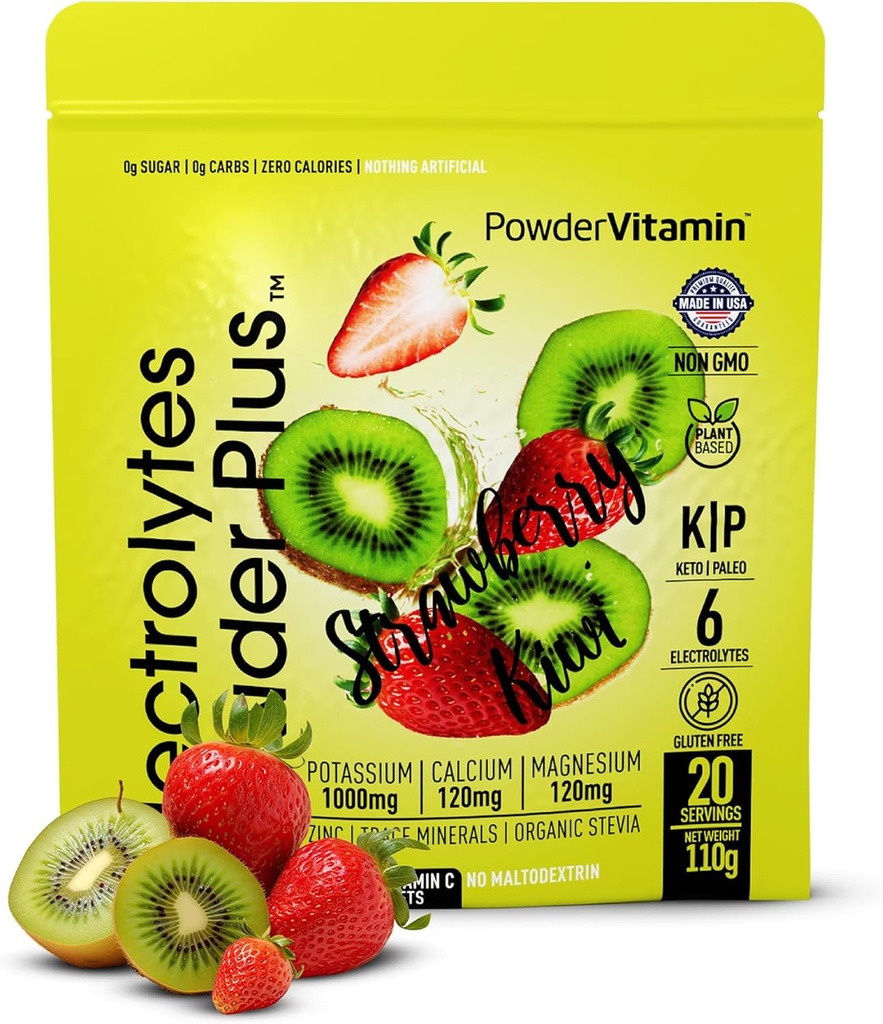 PowderVitamin Electroytes Powder Plus (20 Servings) Strawber Kichalwi Electrolyte Powder Zero Calorie Keto, Sugar, Maltodextrin, 1000mg Potasli, 120g Calci, 120 mg Magnesi, rosa Himàlaia