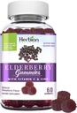 HERBION Elderberry Gummies con Vitamina C & Zinc - Supporto sano del sistema immunitario - Gluten-Free & Gelatin-Free - 60 Gummies per adulti e bambini 4 anni &amp; superiore - Made in USA, 60 conte (Pack of 1)