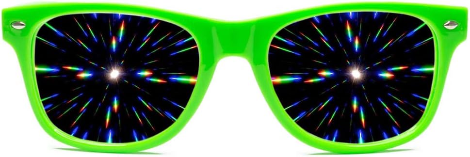 GloFX Ultimate Diffraction Glass - Vert - 3D Prism Rainbow Effect - Great Edm, Festival, Concert, Feux d'artifice, Lumières de Noël et Accessoire Rave - Cadres verts
