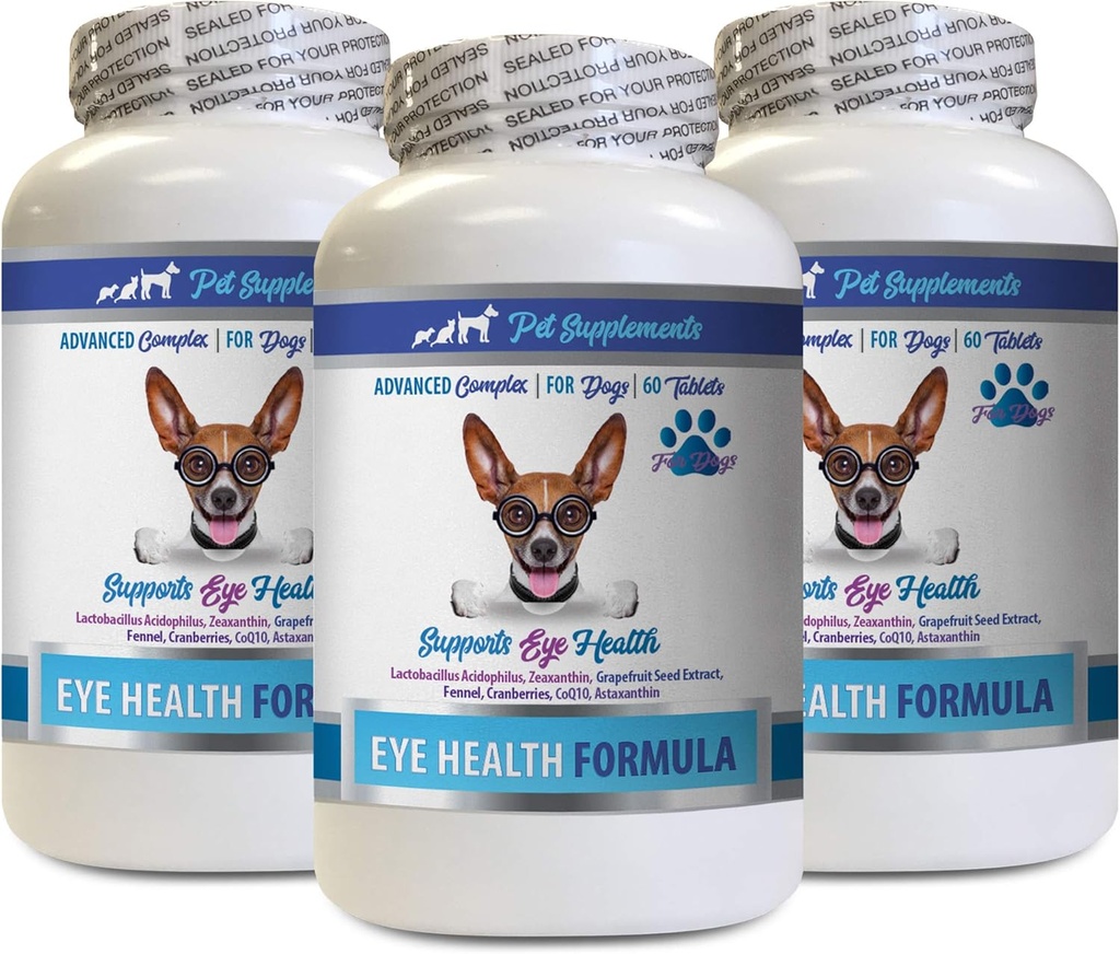 Dog Eyesight Supplement - Dogs Eye Health Formula - Advanced Eye Support Complex Рекомендуемый - астаксантин для собак, натуральные витамины для здоровья глаз с зеаксантином Bilberry Lutein 3 Bot 180 Tabs