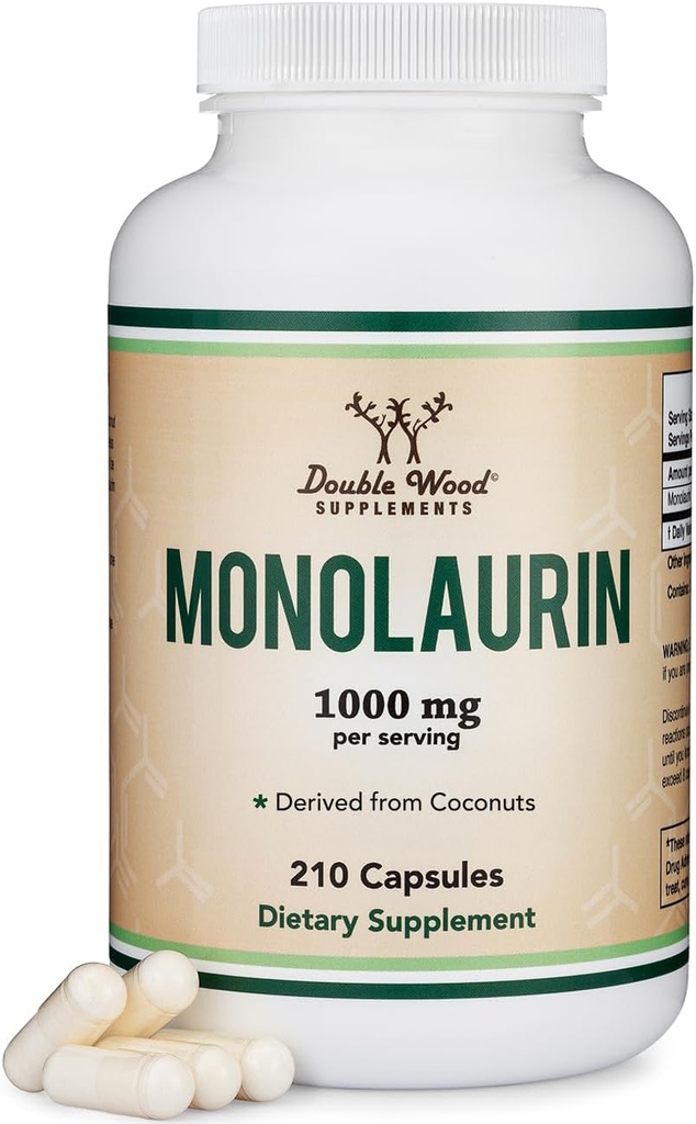 Monolaurino imuninės paramos priedas 1 000 mg vienam gydymui, 210 kapsulių (Vegan Safe, Non-GMO, Gluten Free)