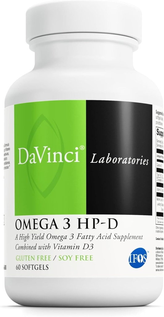 DAVINCI Labs Omega 3 HP-D - Integratore alimentare per sostenere il sistema immunitario, le articolazioni sane e la salute cardiovascolare e della pelle* - con vitamina D3 e altro - senza glutine - 60 Softgels