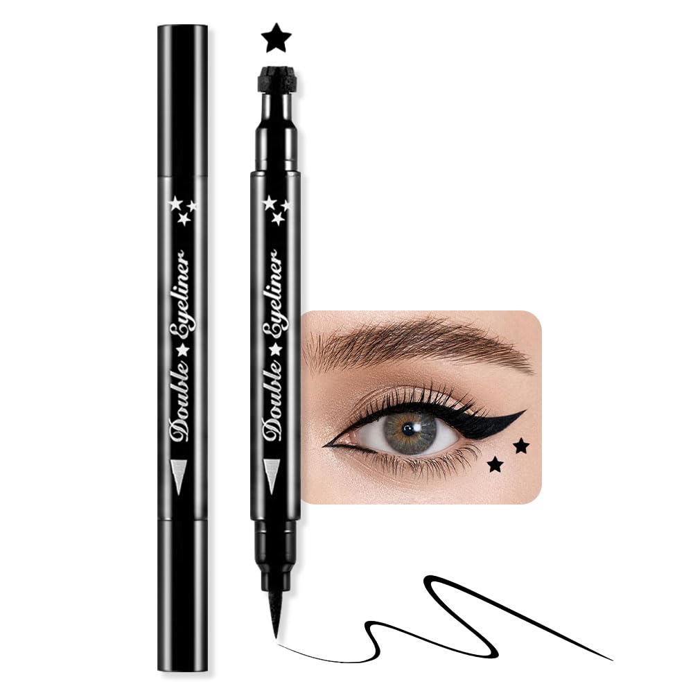 BINGBRUSH divdaļīgs šķidrums Star Eyeliner Zīmogs Zīmogs, Krāsas Ziedi Sirds Mēness Formas Sejas Zīmogi Aplauzums Krāsains ūdensizturīgs Gel Felt Tip Augsts pigments Šķidrs Eyeliner (01#Star&Black)