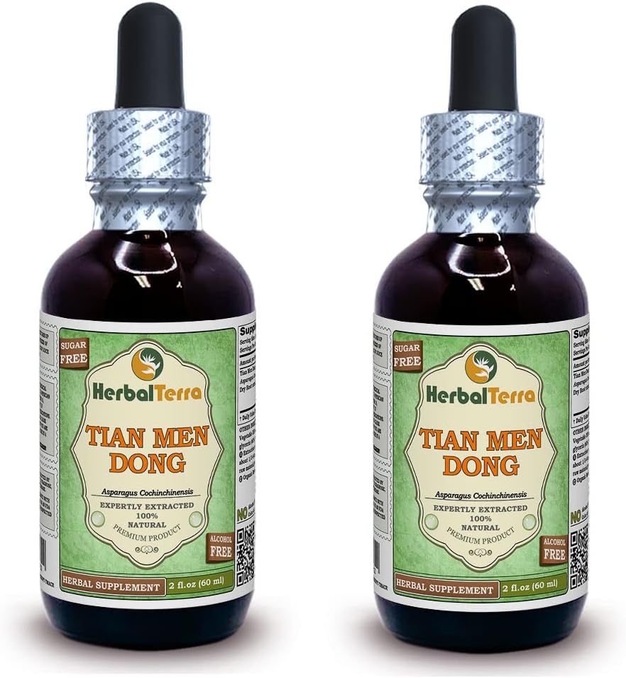 Tian Men Dong, Asparagus (Asparagus Cochinchinensis) Glycerite, Dried Root Powder Alcohol-Free Liquid Extract (Brand Name: HerbalTerra, Proudly Made in USA) 2x2 fl.oz (2x60 ml)