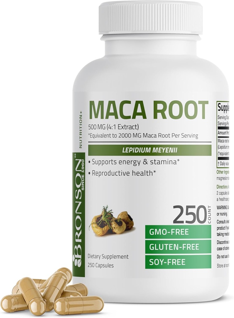 Bronson Maca Root Lepidium Meyenii Non-GMO, 250 Вегетаріанські капсули