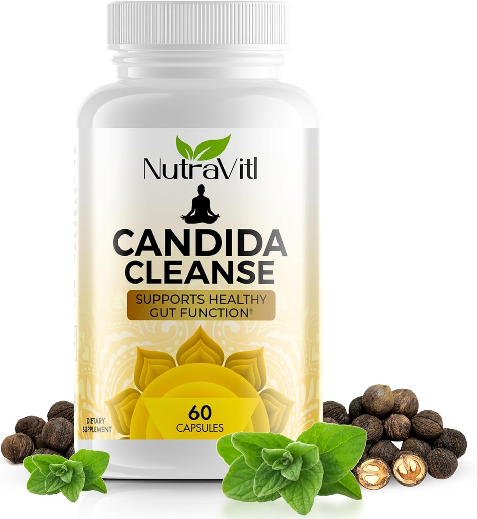 Candida Cleanse (60 קפסולות) Advanced Intestinal Overgrowth Detox - כולל Oregano Leaf, Wormwood, Black Walnut - מקדם בריאות רגילה לנשים וגברים
