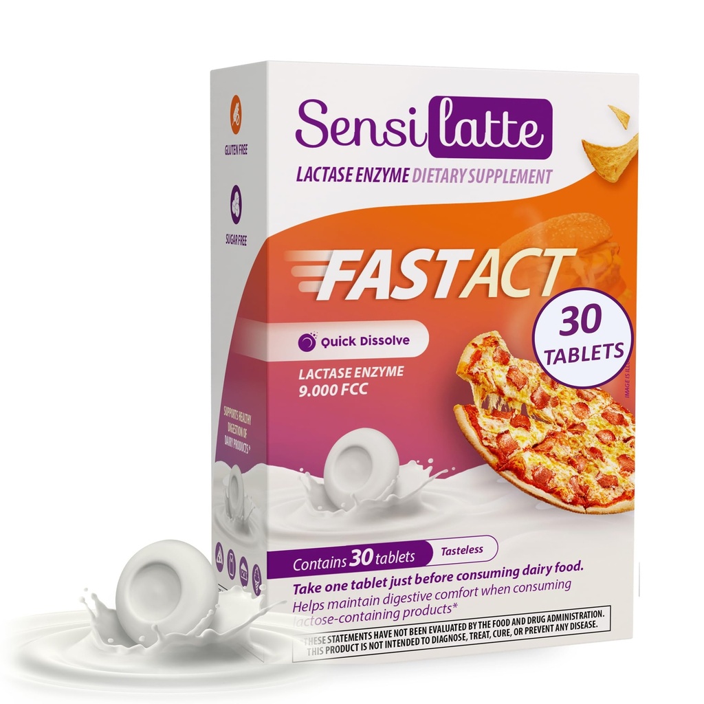 Lactase Enzyme 30 Tablets No Flavor - 9,000 FCC - Dietary Supplement - Quick Results for Dairy Ingestion, Fast Act with Quick Dissolve in Your Mouth - SENSILATTE