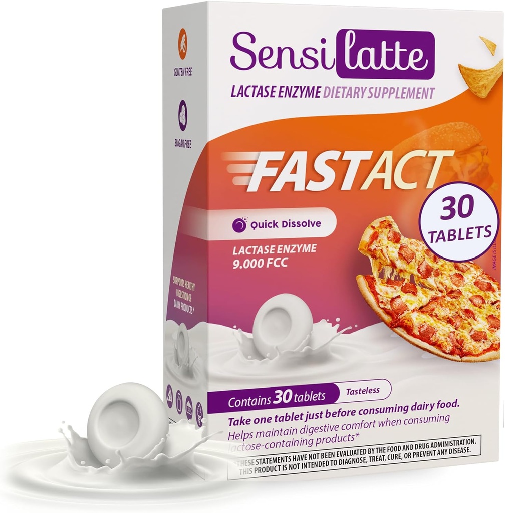 Lactase Enzyme 30 tabletter Ingen smak - 9.000 FCC - Sensilatte - Snabb upplösning - Hjälper med Digestive Comfort - Prati Donaduzzi