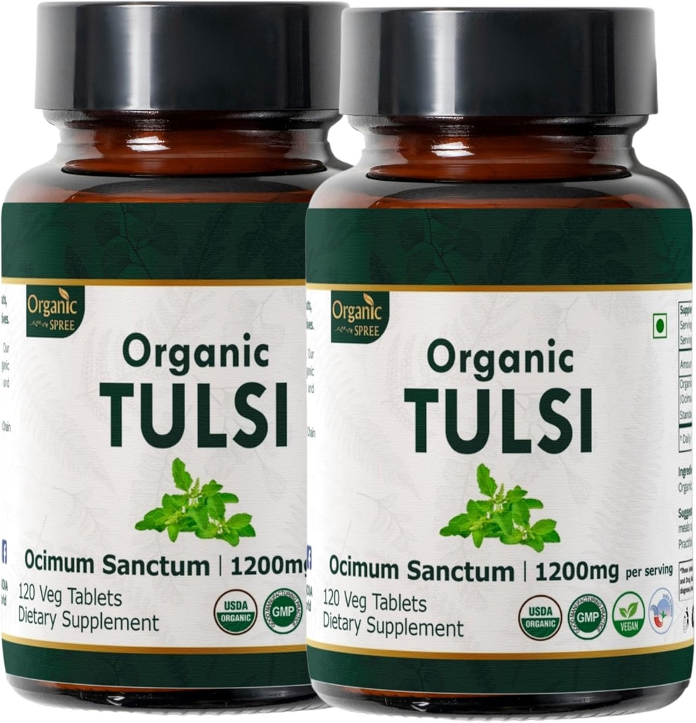 Tulsi 120 Tablets – USDA Organic Holy Basil – Supports Stress Relief ' Adaptogenic Balance*| Dietary supplement120tab - Pack of 2
