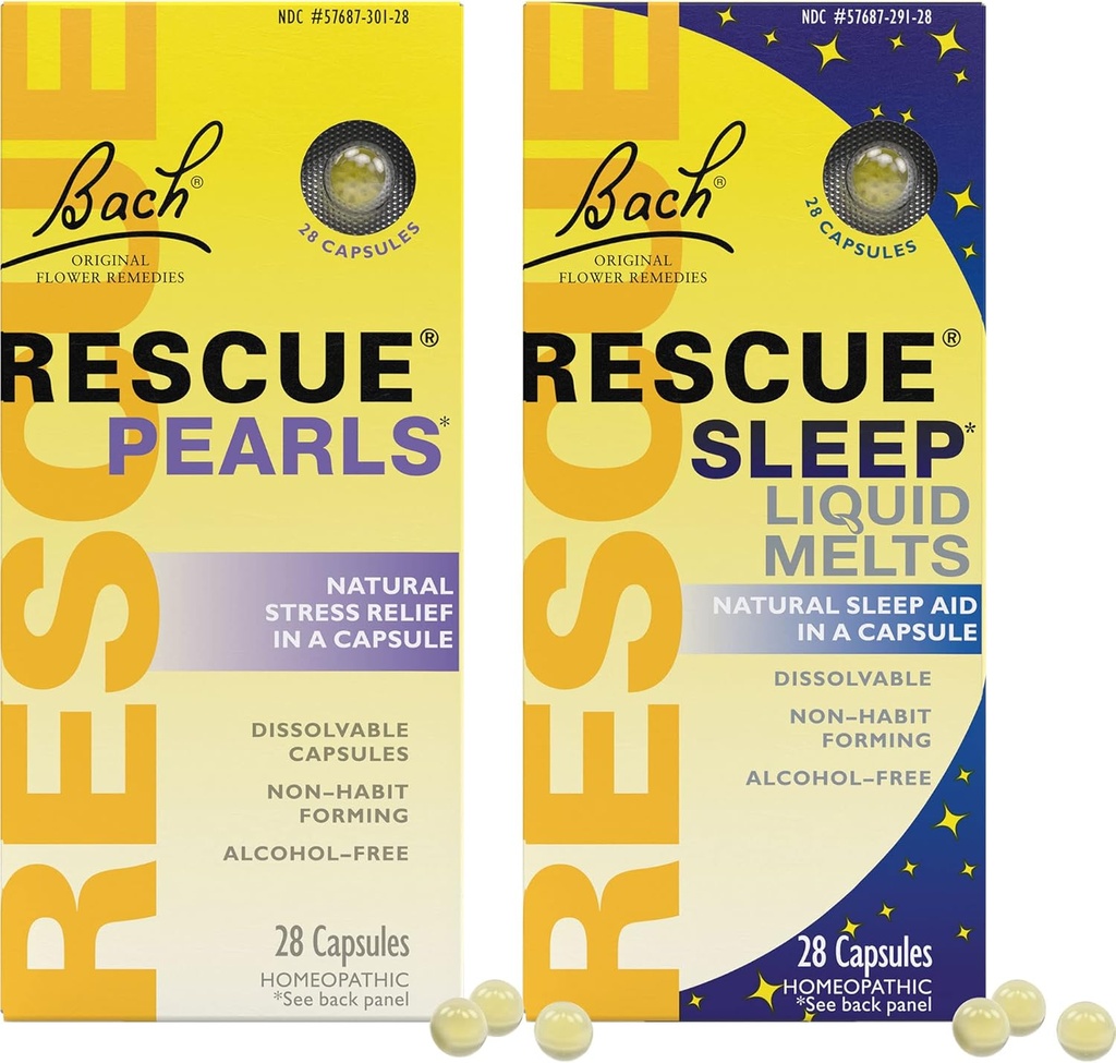 Stress & Sleep Bundle, Bach RESCUE Pearls, Natural Stress Alief [and] RESCUE Sleep Liquid Melts, Natural Sleep Aid - 2-Pk, Essência de flores homeopáticas