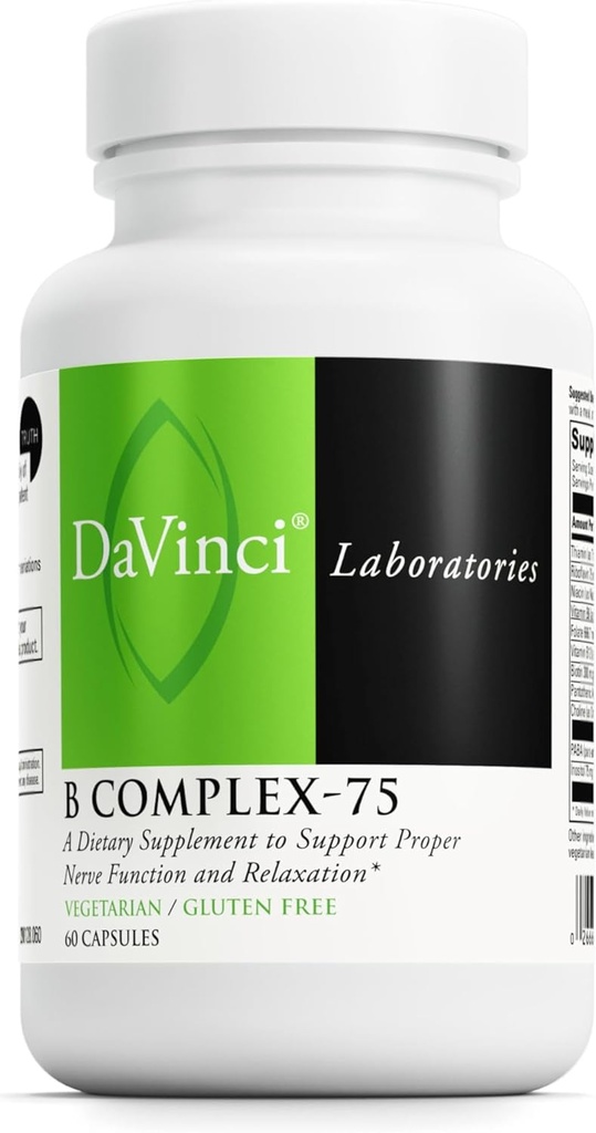 DAVINCI Labs B Complex-75 - Susţine relaxarea şi funcţia adecvată a nervilor* - Supliment alimentar cu Niacin, vitamina B6, B12, Biotin, Choline şi More - Vegetarian - Gluten-Free - 60 capsule