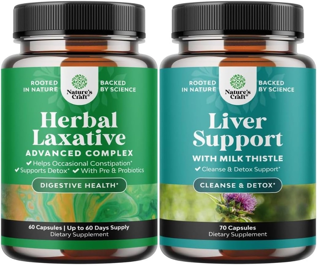Bundle av Herbal Laxative Kapsler med probiotika og Liver Cleanse Detox & Repair Formula - Naturlig Colon Detox Digestive Support System - Herbal Liver Support Supplement med Melk Thistle