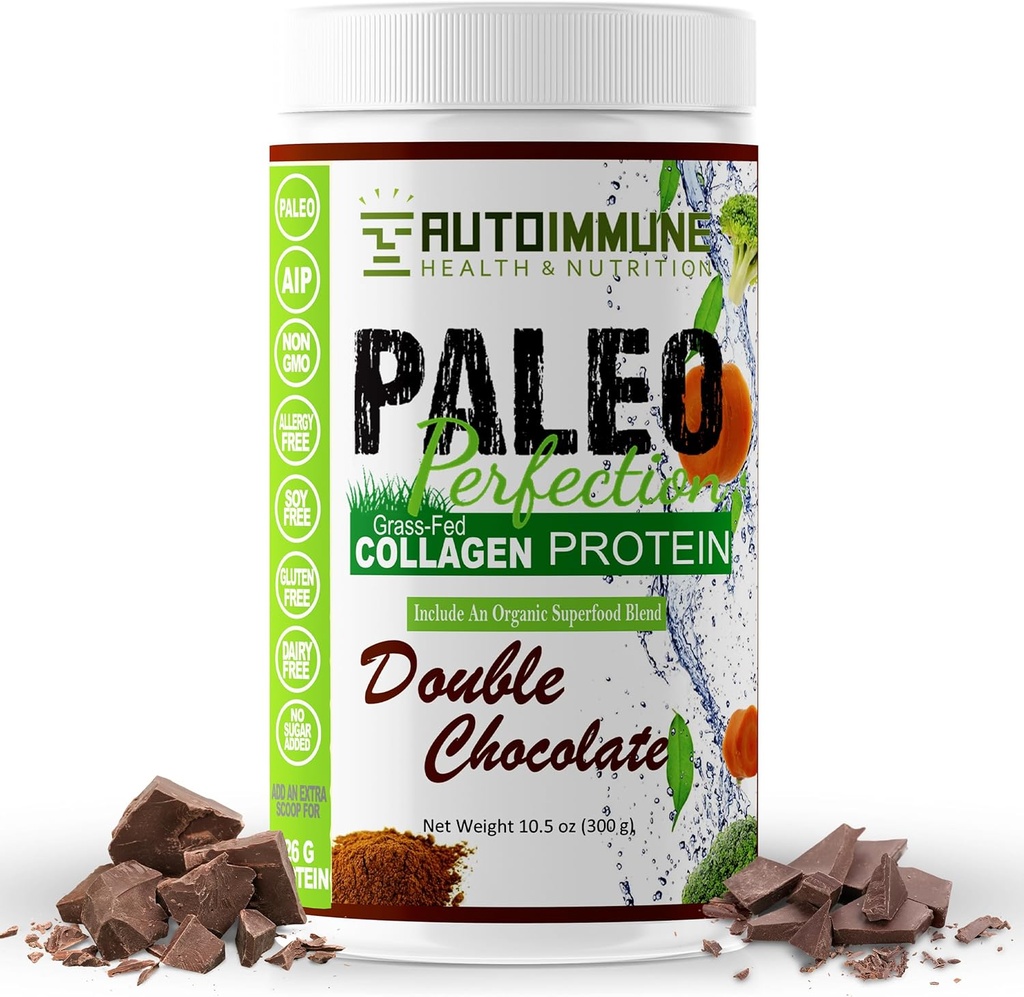 Paleo Perfection Double Chocolate Grass Fed Beef Collagen Protein Powder mit Stevia - Paleo, Keto, SCD, AIP Protein Powder mit Apple Fiber, Carrot & Broccoli - Protein Powder & Superfood Blend