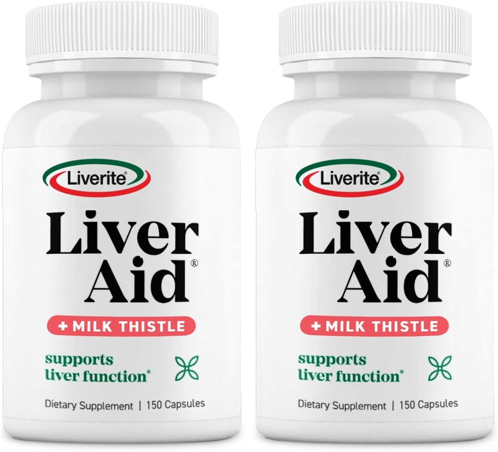 Liverite Liver Aid avec Thistle Lait 2-Pack 150 Capsules (Total 300), Soutien du foie, Nettoyage du foie, Soins du foie, Améliore l'énergie