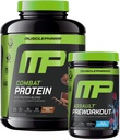 근육 Pharm 전투 4lb 초콜렛 단백질 및 MusclePharm Assault Blue Raspberry Pre-Workout
