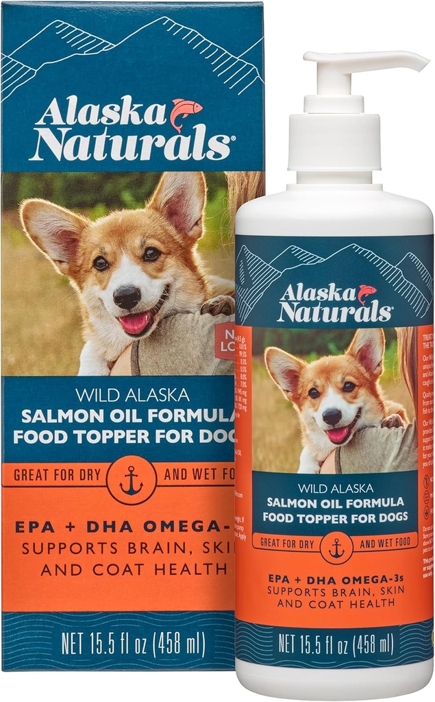 Alaska Naturals - Wild Alaska Salmon Formula Dog Food Topper - EPA e DHA Omega-3 - Suplemento para pel sa, Shiny Coat - feito en Estados Unidos - 15.5 oz. Botella bomba
