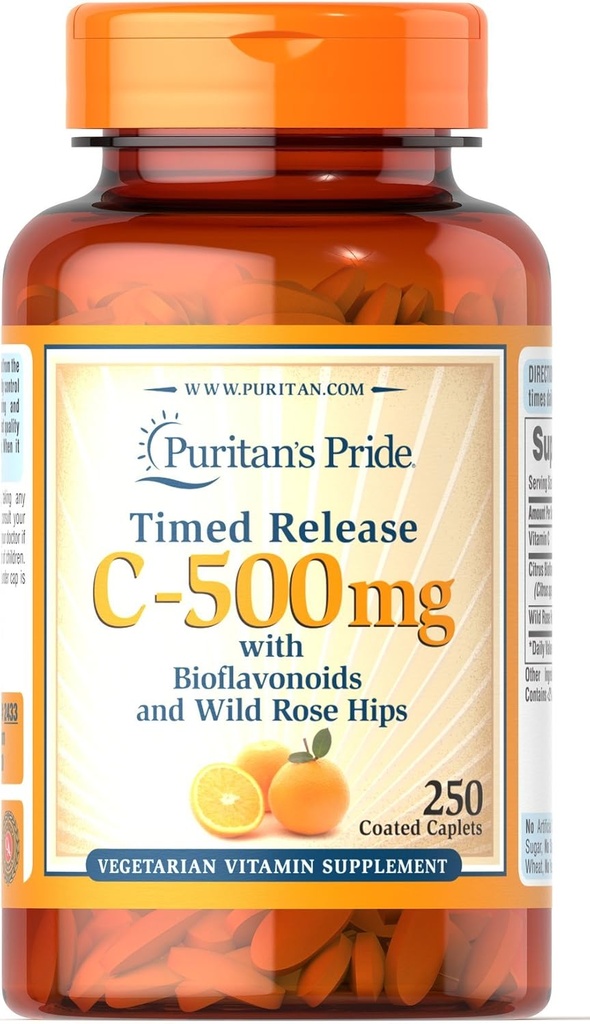 Puritan Pride Vitamin C 500 mg con Caplets Rose HIPS, 250 Conte