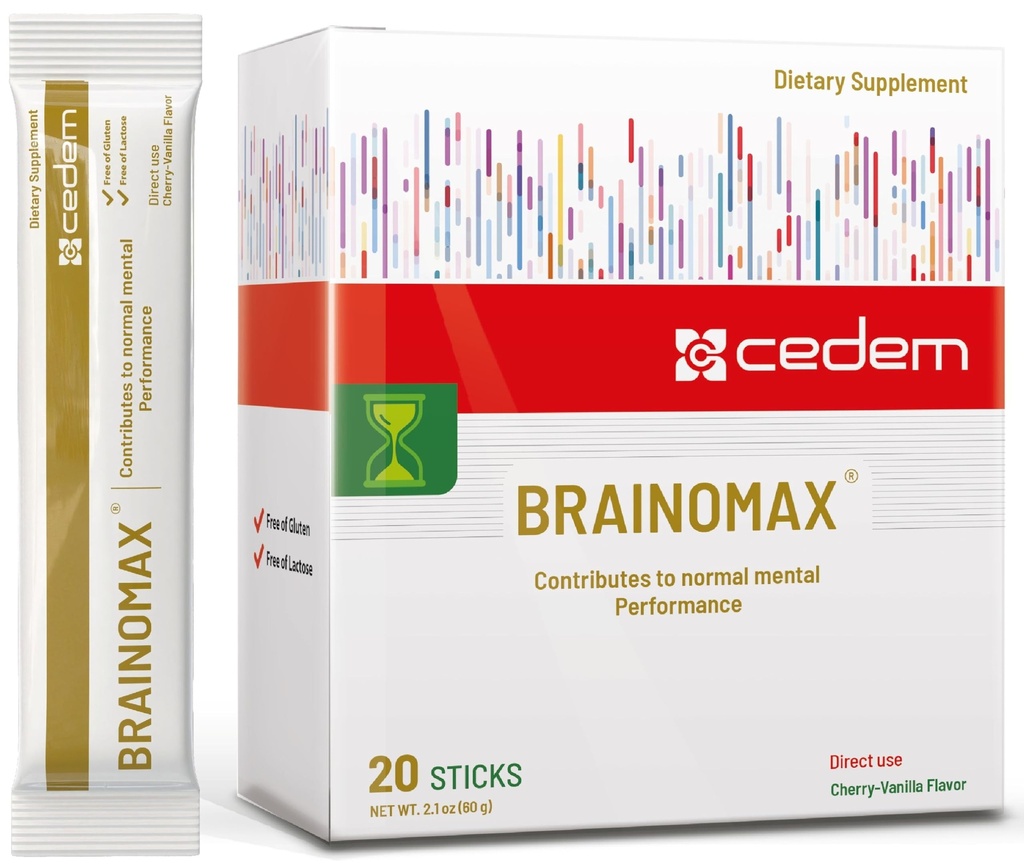 Switzerland BRAINOMAX 20 Powder Sticks, Brain Booster Supplement, Cherry-Vanilla Flavor with Citicoline, N-Acetyl-L-Carnitine, Nootropic Brain Supplements for Memory and Focus, Cognitive Support