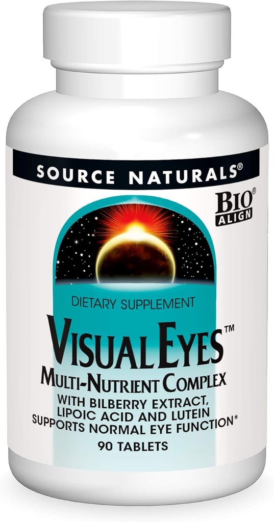 Source Naturals Visual Eyes Dietary Supplement - Multi- Nutritent Complex with Bilberry Extract, Lipoic Acid and Lutein - 90 tabletta