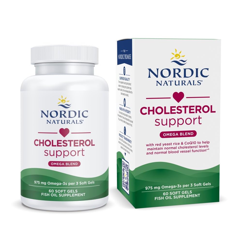 Nordic Naturals Cholesterol Support, Lemon - 60 Soft Gels - 975 Omega-3 + Red Yeast Rice & CoQ10 - Normal Cholesterol, Antioxidant Support - EPA & DHA - Non-GMO - 20 Servings