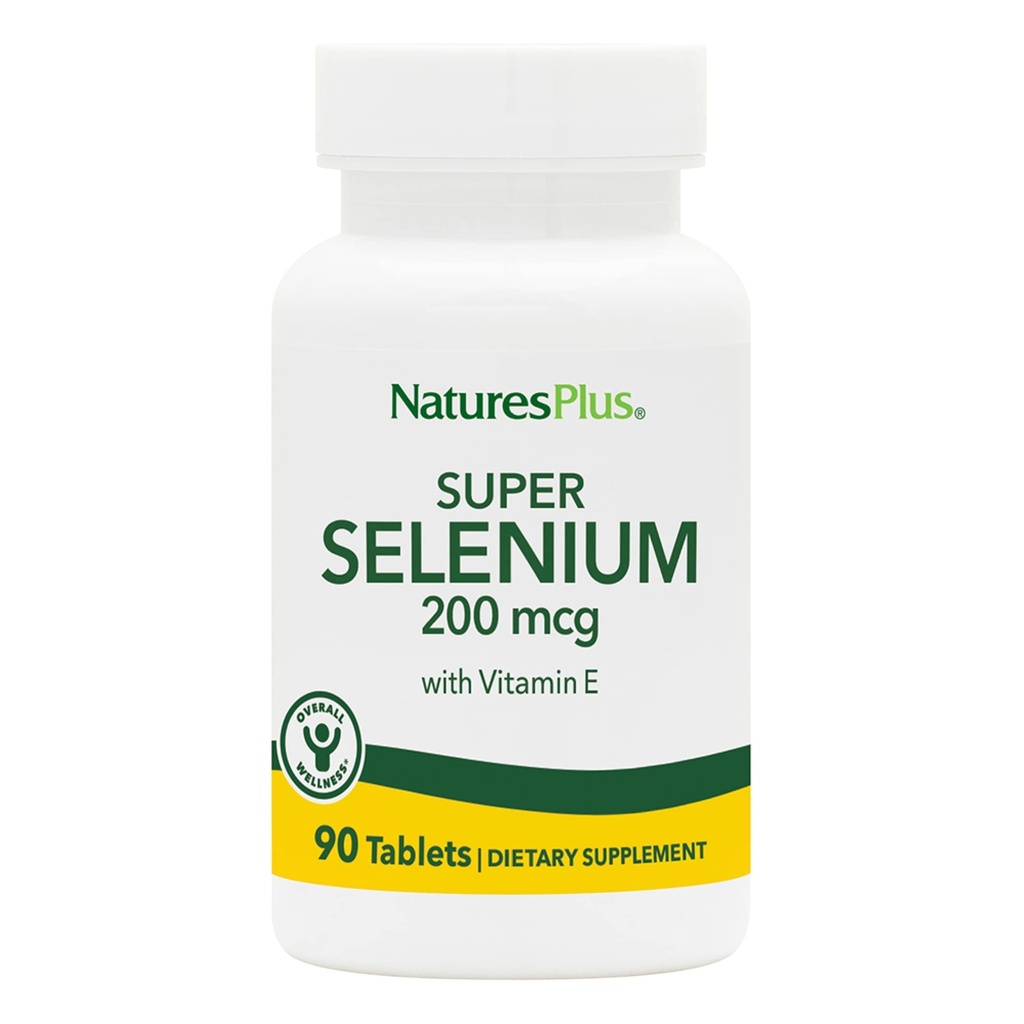 NaturesPlus Super Selenium Complex - 200 mcg, 90 Vegetarian Tablets - Essential Mineral Supplement with Vitamin E - Promotes Healthy Thyroid - Antioxidant - Gluten-Free - 90 Servings