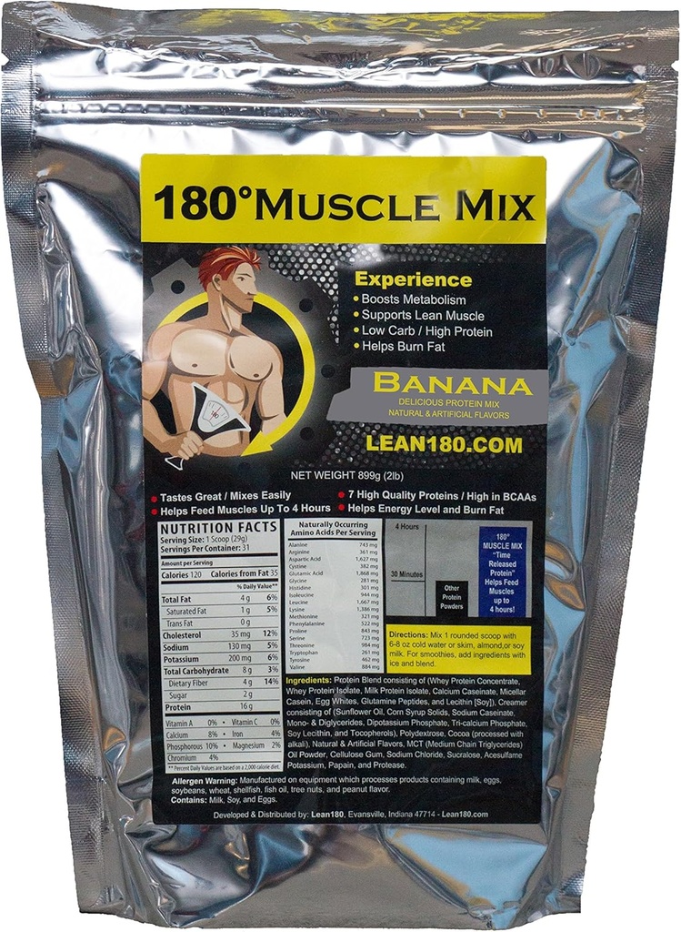 Lean 180 Muscle mescla - La millor Tastuing Wahey Protein Shake - esmorzar, Post Workout, Snck - Ajuda en Lean Moscle, Booster - té bon gust - 31 Shakes - Banana