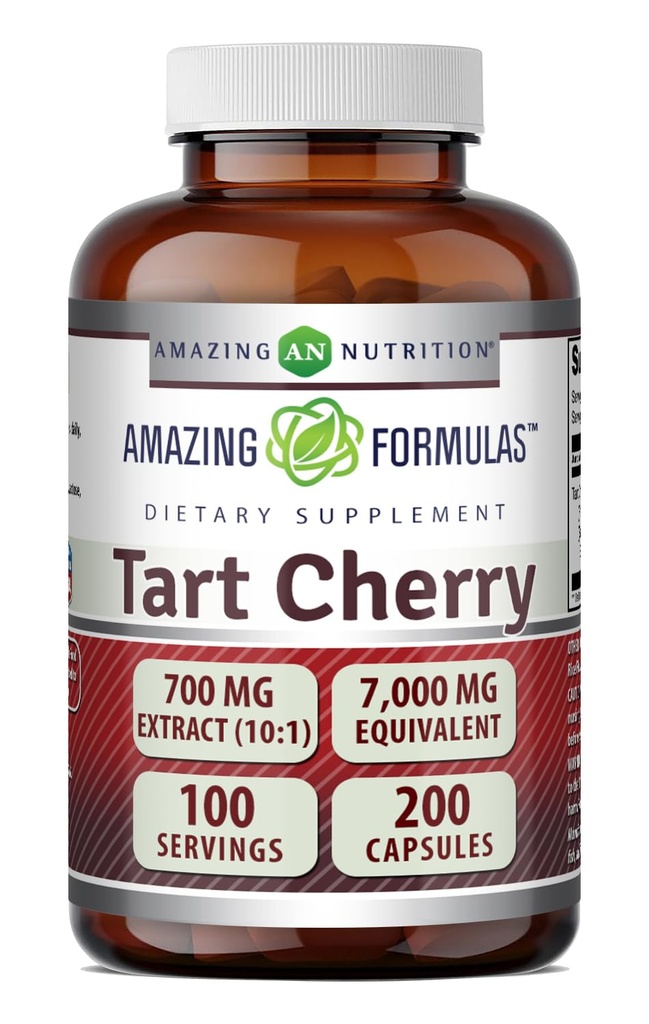 Amazing Formulas Tart Cherry 700 Mg | Standardized 10:1 Extract | 200 Capsules | Non-GMO | Gluten-Free | Made in USA