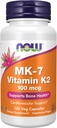 NOW maisto papildai, MK- 7 Vitaminas K-2 100 mcg, širdies ir kraujagyslių parama *, Kaulų sveikatos palaikymas *, 120 veg kapsulių
