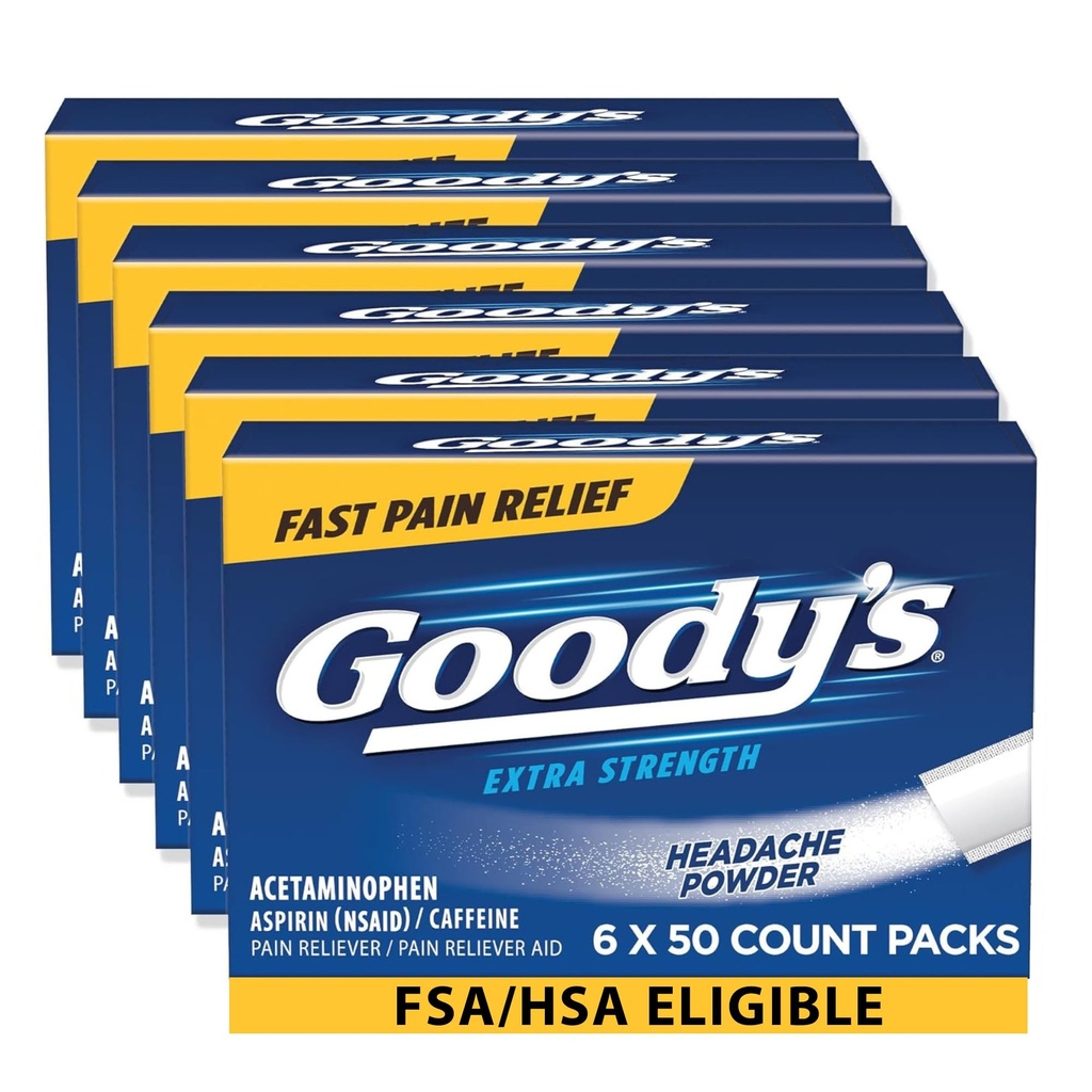 Goody's Triple Action Headache Powder, Extra Strength Relief, 50 Ct, 6 Pk | Fast Pain Relief, Goodys Headache Relief, With Acetaminophen, Aspirin & Caffeine, For Adults, Dissolve Packs